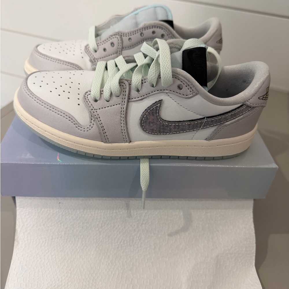 Jordan Light Blueish grey and White, mint green laces.  Box included, brand new